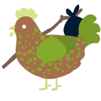 A brown and chartreuse chicken with a speckle pattern