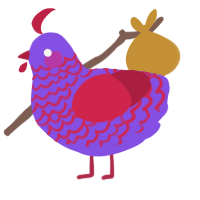 A blurple and crimson chicken with a lace pattern
