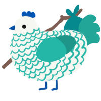 A white and turquoise chicken with a lace pattern