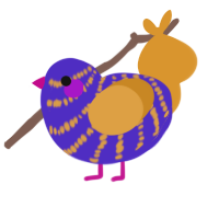 A indigo and orange chicken with a bar pattern