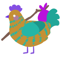 A gold and turquoise chicken with a bar pattern