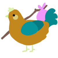 A ochre and teal chicken