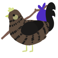 A bark and sable chicken with a bar pattern