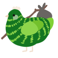 A leaf and grass chicken with a bar pattern