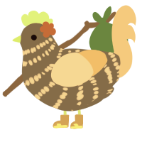 A grey and honey chicken with a bar pattern