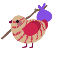 A beige and crimson chicken with a bar pattern