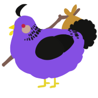 A blurple and black chicken with a neck-band pattern
