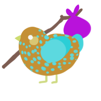 A gold and aqua chicken with a speckle pattern