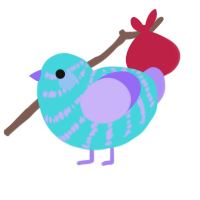 A aqua and lilac chicken with a bar pattern