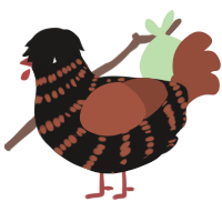 Hei, a sable and russet chicken with a bar pattern