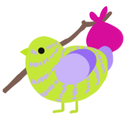A lime and lilac chicken with a bar pattern