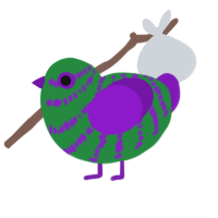 A viridian and violet chicken with a bar pattern