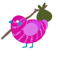A fuchsia and orchid chicken with a bar pattern