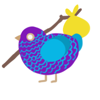 A violet and cerulean chicken with a lace pattern