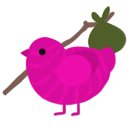 A fuchsia chicken with a bar pattern