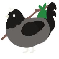 A grey and sable chicken with a head pattern