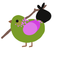 A chartreuse and orchid chicken with a neck-speckle pattern