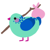 A mint and ultramarine chicken with a neck-speckle pattern