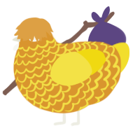 A orange and yellow chicken with a lace pattern