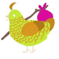 A lime and ochre chicken with a lace pattern
