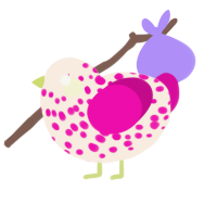 A cream and fuchsia chicken with a speckle pattern