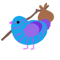 A sky and blurple chicken with a bar pattern