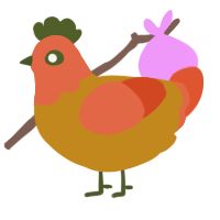 A ochre and vermilion chicken with a head pattern