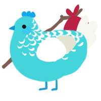 A aqua and white chicken with a half-lace pattern