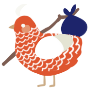 A vermilion and white chicken with a lace pattern