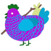 A amethyst and cerulean chicken with a lace pattern