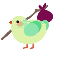 A apple and spring chicken with a neck-speckle pattern