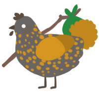 A grey and ochre chicken with a speckle pattern