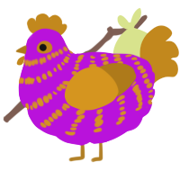 A amethyst and ochre chicken with a bar pattern