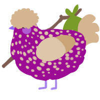 A plum and beige chicken with a speckle pattern