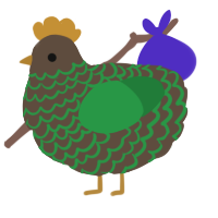 A bark and viridian chicken with a lace pattern