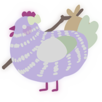 A lilac and viridian chicken with a bar pattern