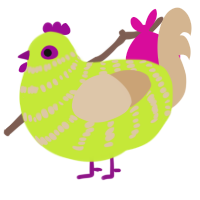 A lime and beige chicken with a bar pattern