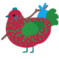 A crimson and viridian chicken with a speckle pattern
