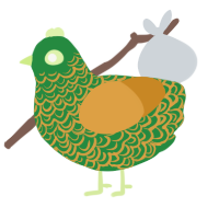 A viridian and orange chicken with a double-lace pattern