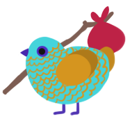 A aqua and ochre chicken with a lace pattern