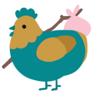 A teal and gold chicken with a head pattern