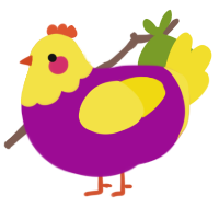 A plum and yellow chicken with a head pattern