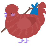 A red chicken with a bar pattern