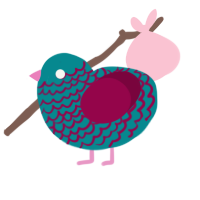 A teal and maroon chicken with a lace pattern