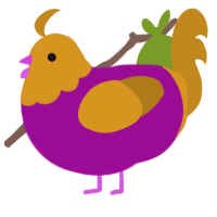 A plum and ochre chicken with a head pattern