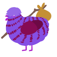 A blurple and wine chicken with a bar pattern