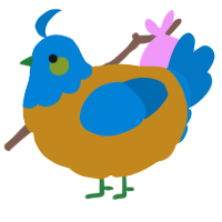 A ochre and sapphire chicken with a head pattern