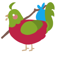 A crimson and chartreuse chicken with a head pattern