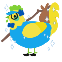 A sky and yellow chicken with a lace pattern