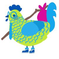 A lime and sky chicken with a speckle pattern